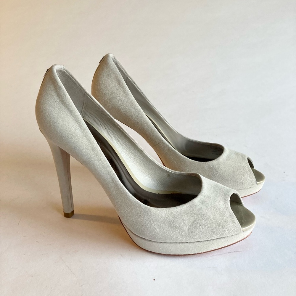 Coach Light Grey Suede Open Toe Heels size 8